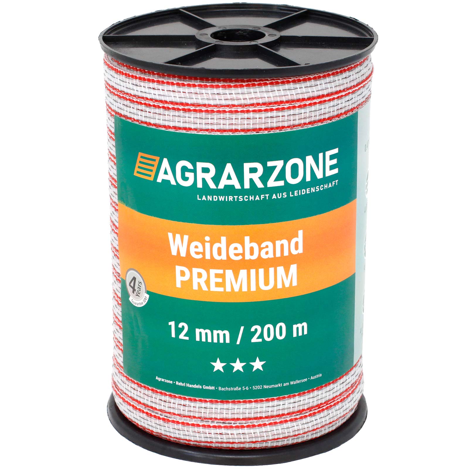 Agrarzone Weidezaunband Premium 0.30 TriCOND, weiß-rot 200 m x 12 mm