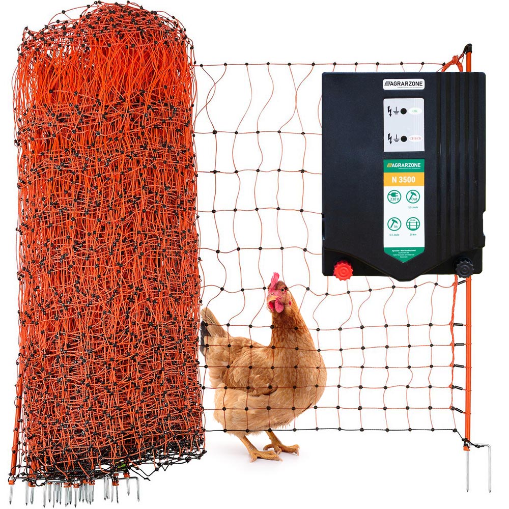 Agrarzone Geflügelzaun Set N3500 230V, 5,5J, Netz 50m x 112cm, orange