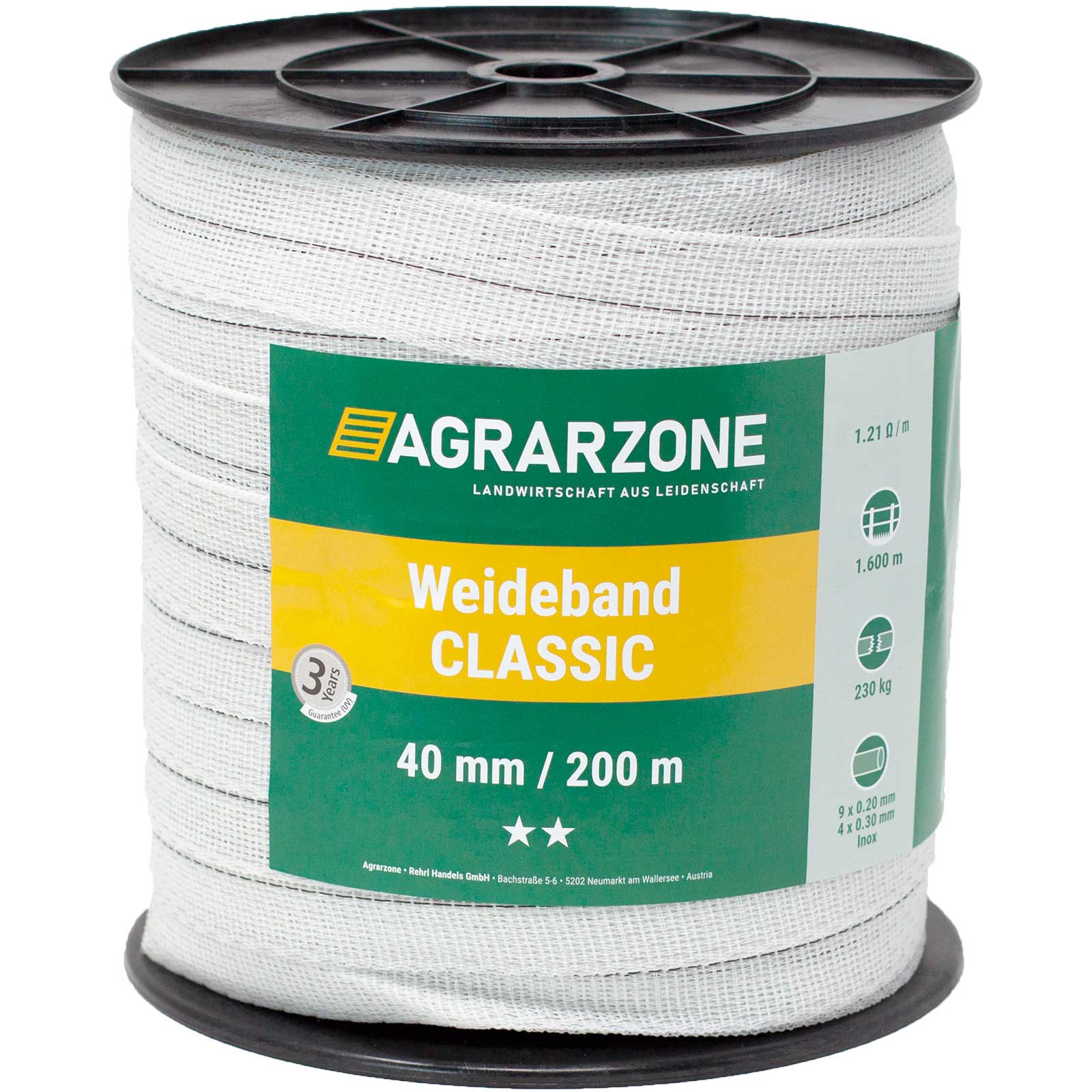 Agrarzone Weidezaunband Classic 0.20 + 0.30 Niro, weiß 200 m x 40 mm