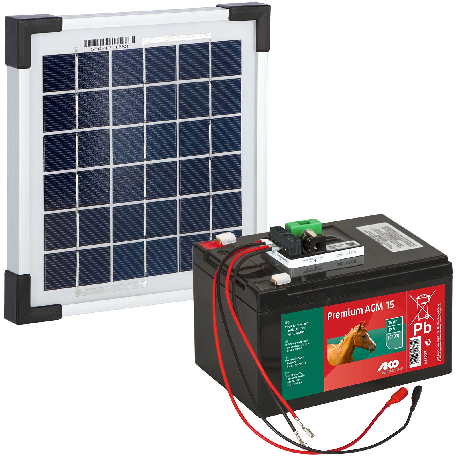 AKO Solar-Set 5W für 9V Batteriegeräte, inkl. AGM-Akku 15Ah