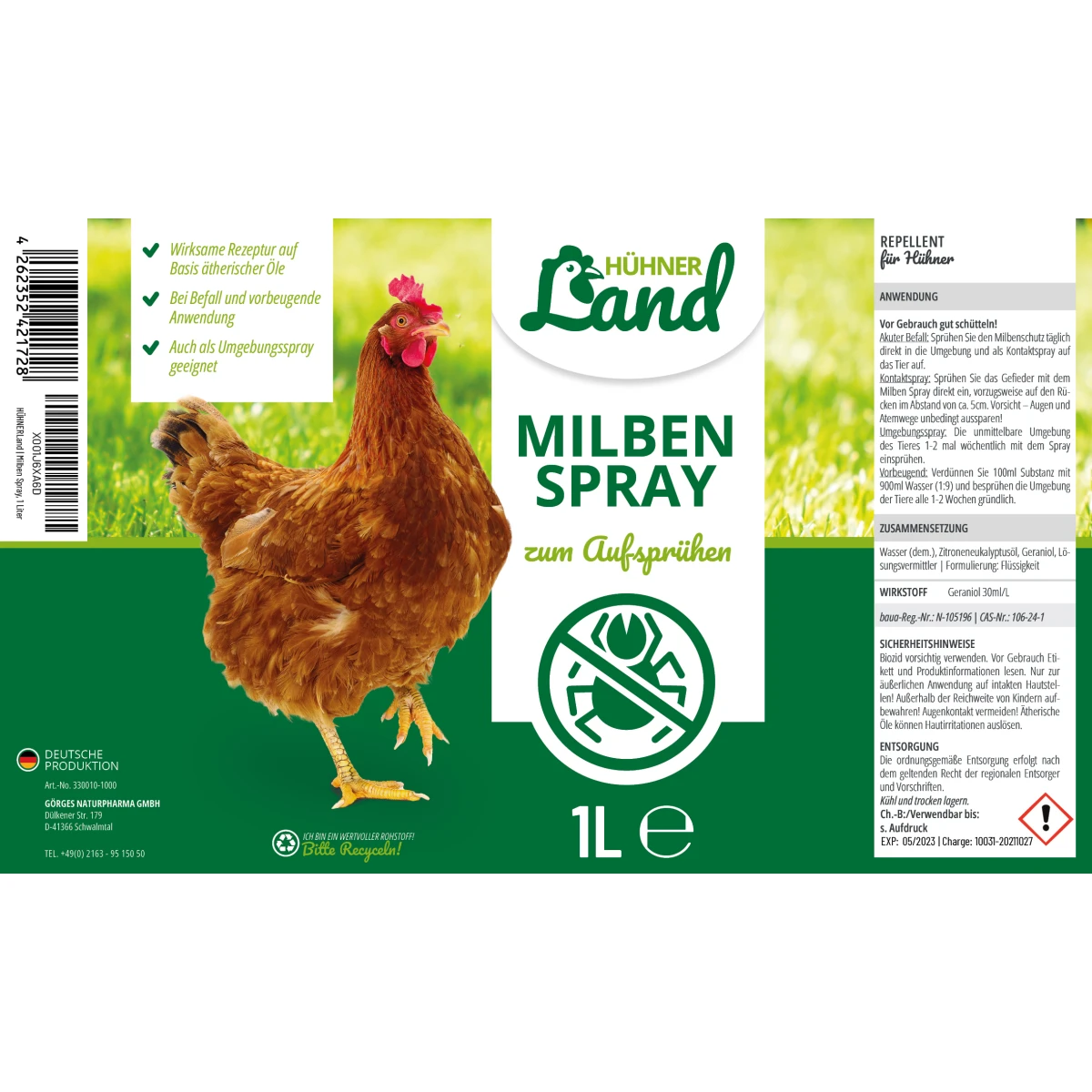 Milben Spray für Hühner 1 L