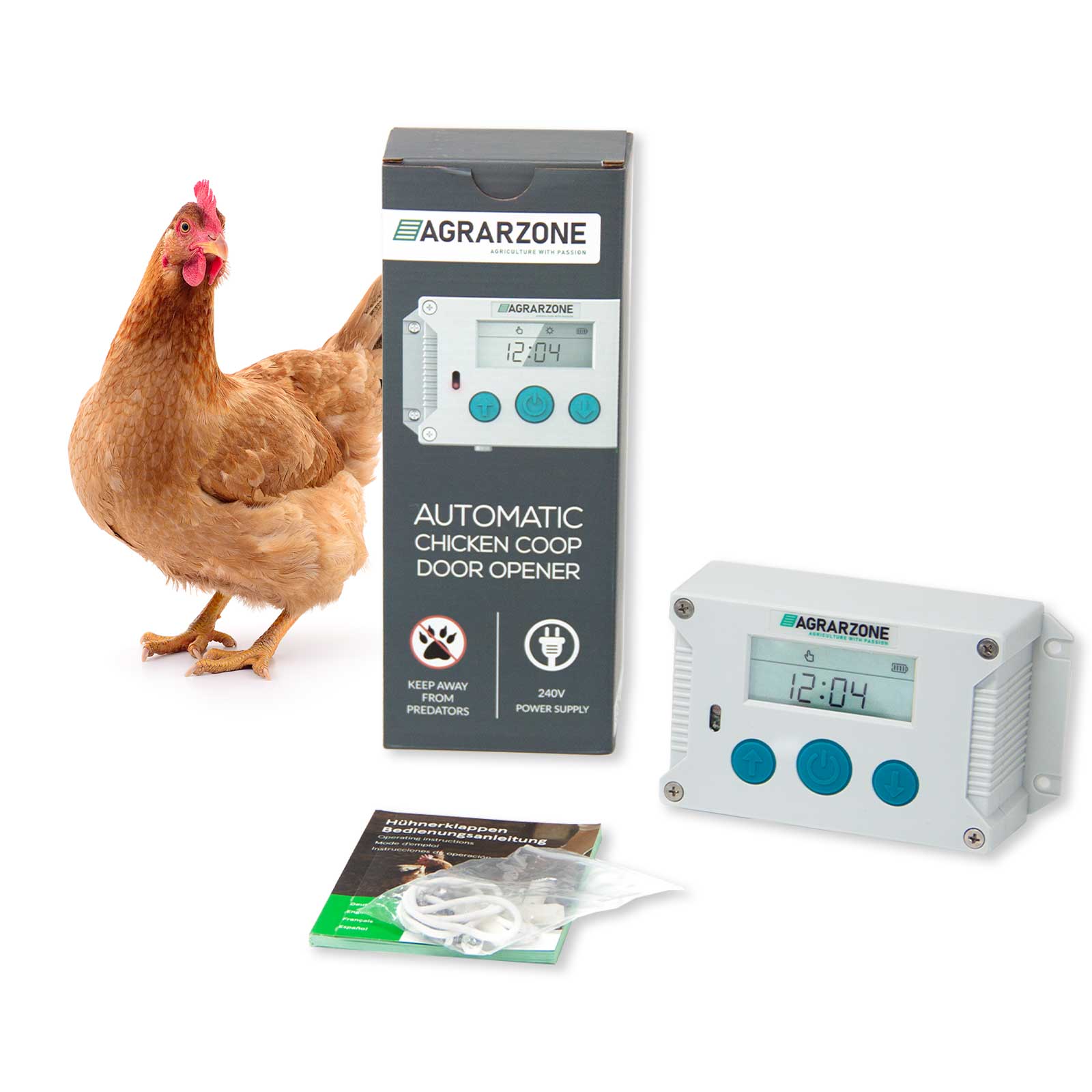 Eosnow IP44 Automatische Hühnerstall-Türsteuerung, Timer, Lichterkennung,  Fernbedienung, Hühnerstall-Tür-Antriebsmotor für den Bauernhof