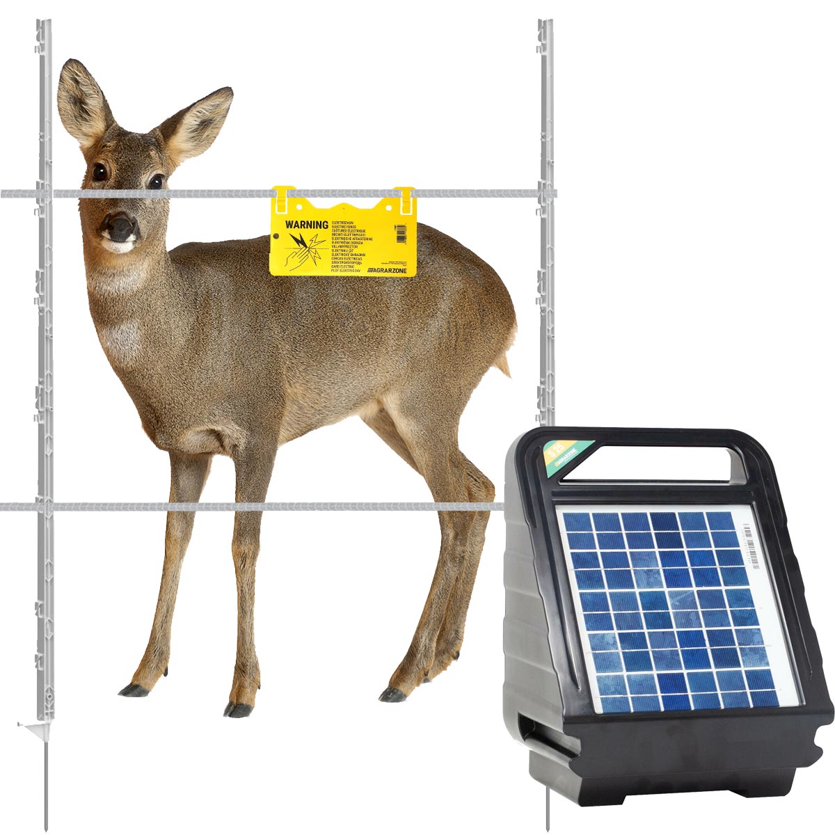 Rehzaun Komplett Set 12V Solar, Band für 200 m Wildzaun